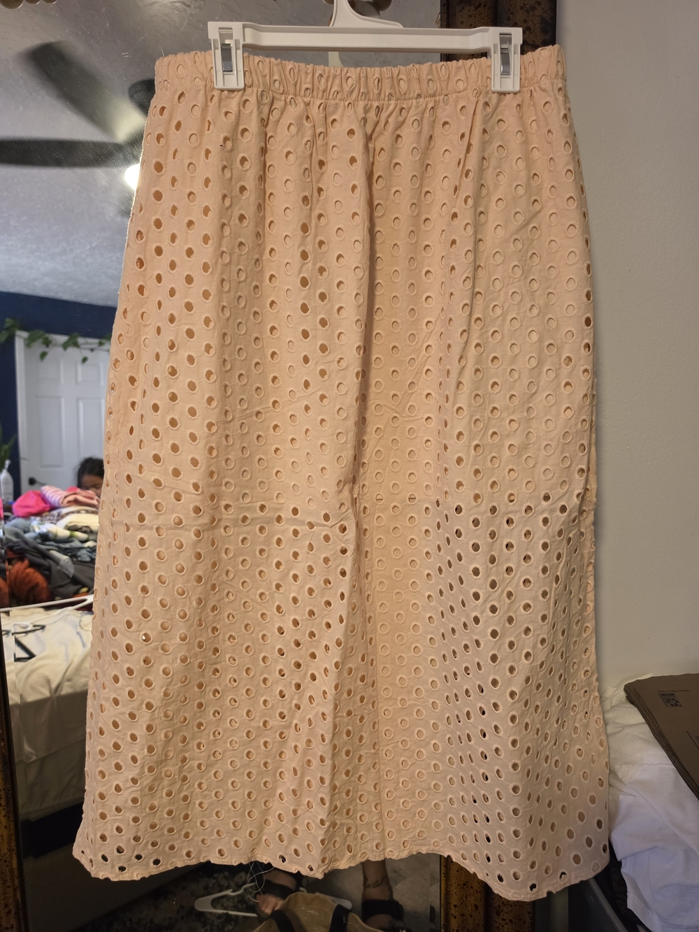 Amazon Peach Eyelet Midi Skirt